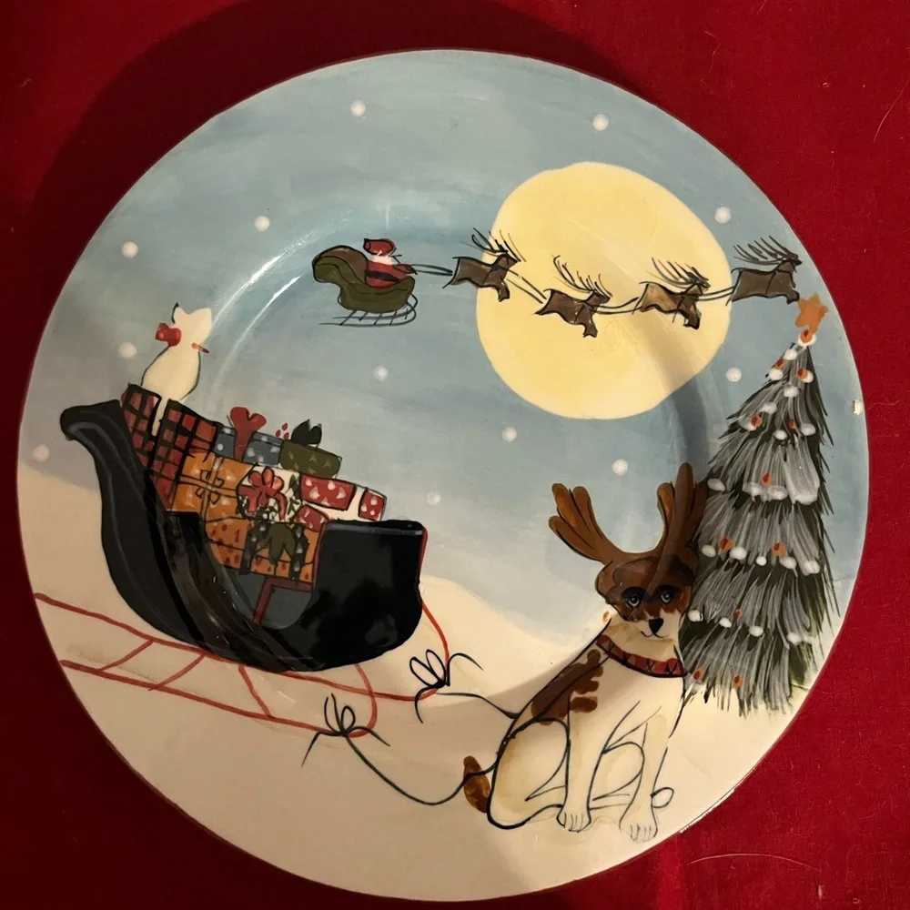 Holiday Reindeer Dog Decorative Plate